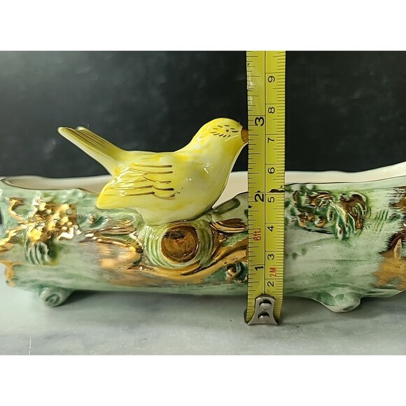 Ucagco Yellow Bird Ceramic Planter, Green Tree Trunk with Gold Gilding, Japan Vi - Picture 8 of 10